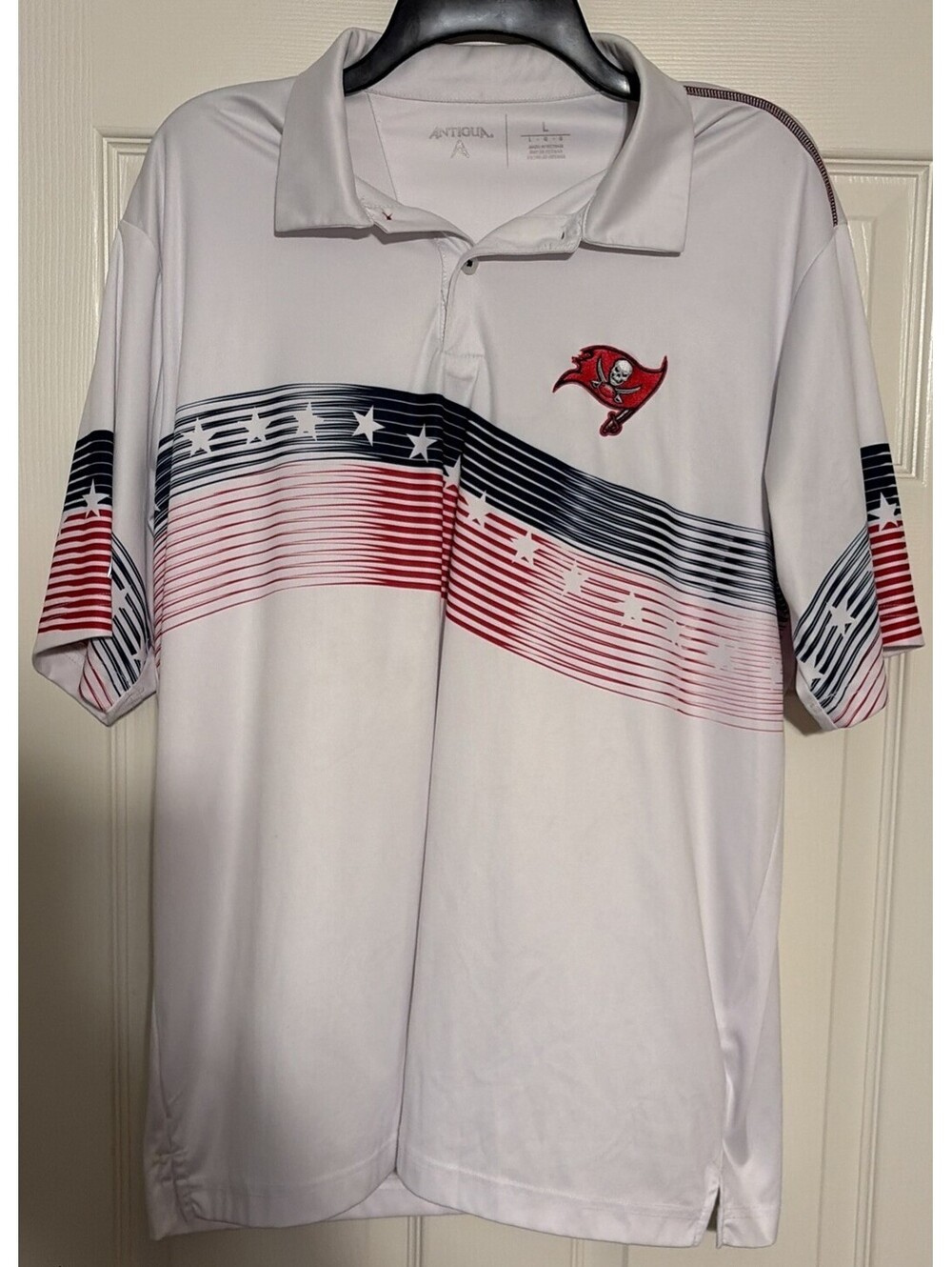 Tampa Bay Buccaneers Golf  Antigua White Polo Shirt Large 4th Of July Clean!!!!